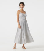 Tie Front Polka Dot Flowy Midi Casual Slip Dress — Snow Dots — view 1