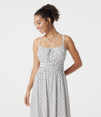 Tie Front Polka Dot Flowy Midi Casual Slip Dress — Snow Dots — view 6