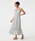 Tie Front Polka Dot Flowy Midi Casual Slip Dress — Snow Dots — view 3