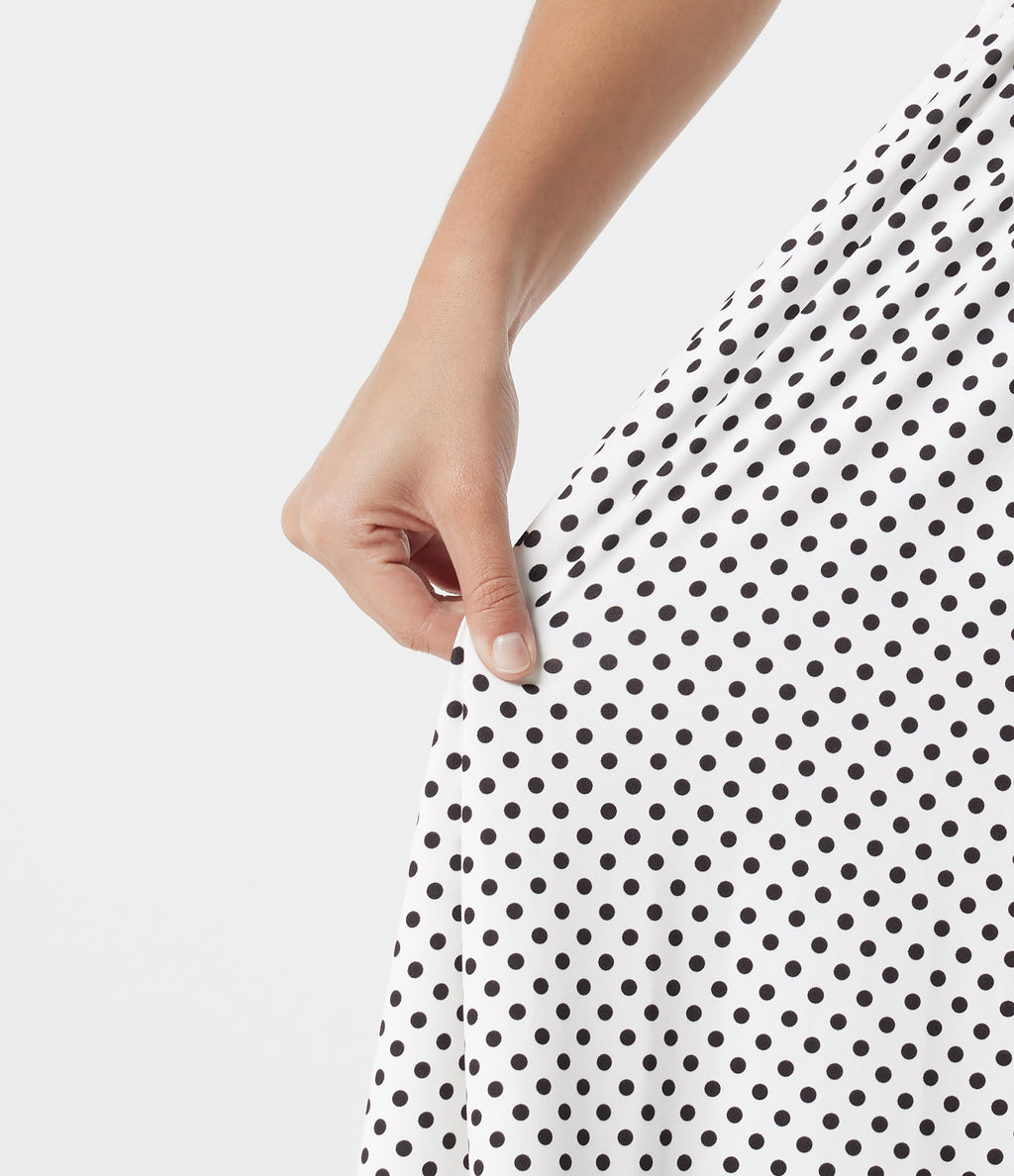 Tie Front Polka Dot Flowy Midi Casual Slip Dress — Snow Dots — view 8