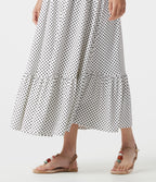 Tie Front Polka Dot Flowy Midi Casual Slip Dress — Snow Dots — view 7