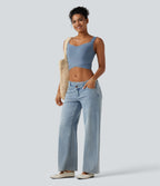 Diamond Collar Built-in Bra Crossover Hem Cropped Casual Tank Top — Moon Ice Blue — view 7
