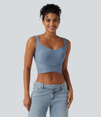 Diamond Collar Built-in Bra Crossover Hem Cropped Casual Tank Top — Moon Ice Blue — view 4