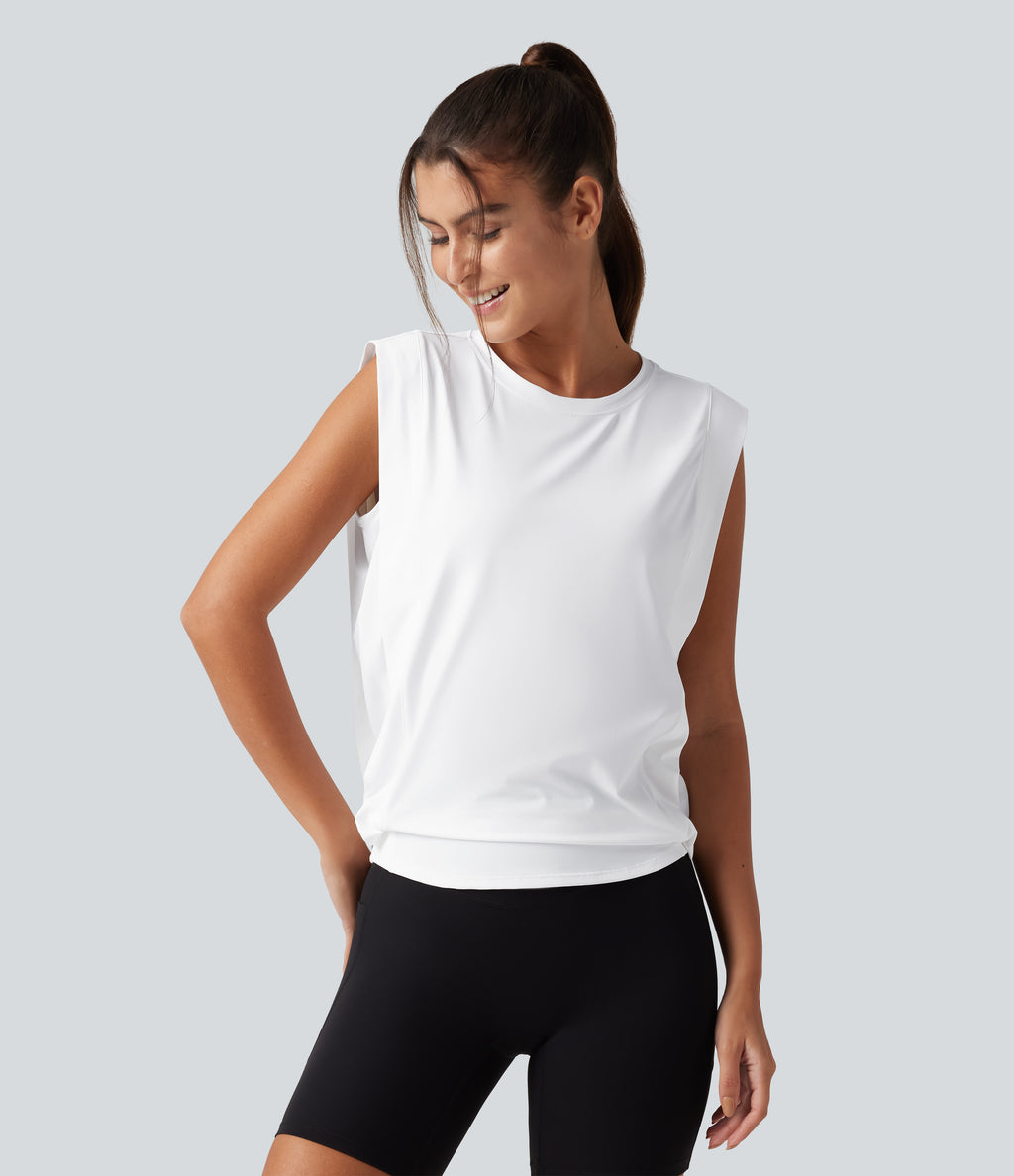 Round Neck Sleeveless Cool Touch Work Sports Top-UPF50+ — White — view 4