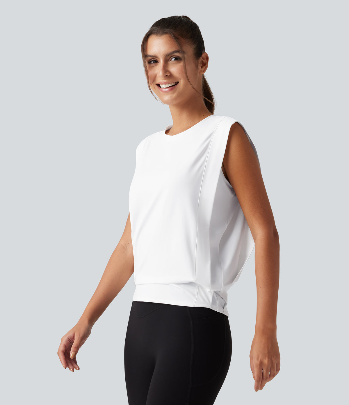 Round Neck Sleeveless Cool Touch Work Sports Top-UPF50+ — White — view 3