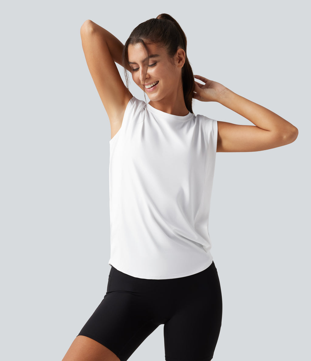 Round Neck Sleeveless Cool Touch Work Sports Top-UPF50+ — White — view 5