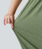 Plus Size Built-in Bra Ruched Wide Leg Heathered Casual Jumpsuit with Pockets-Edition — Light Green Floral Yarn — view 8
