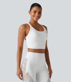Twisted Backless Contrast Lace Built-in Bra Yoga Tank Top — White — view 3