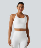 Twisted Backless Contrast Lace Built-in Bra Yoga Tank Top — White — view 2