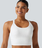 Twisted Backless Contrast Lace Built-in Bra Yoga Tank Top — White — view 5