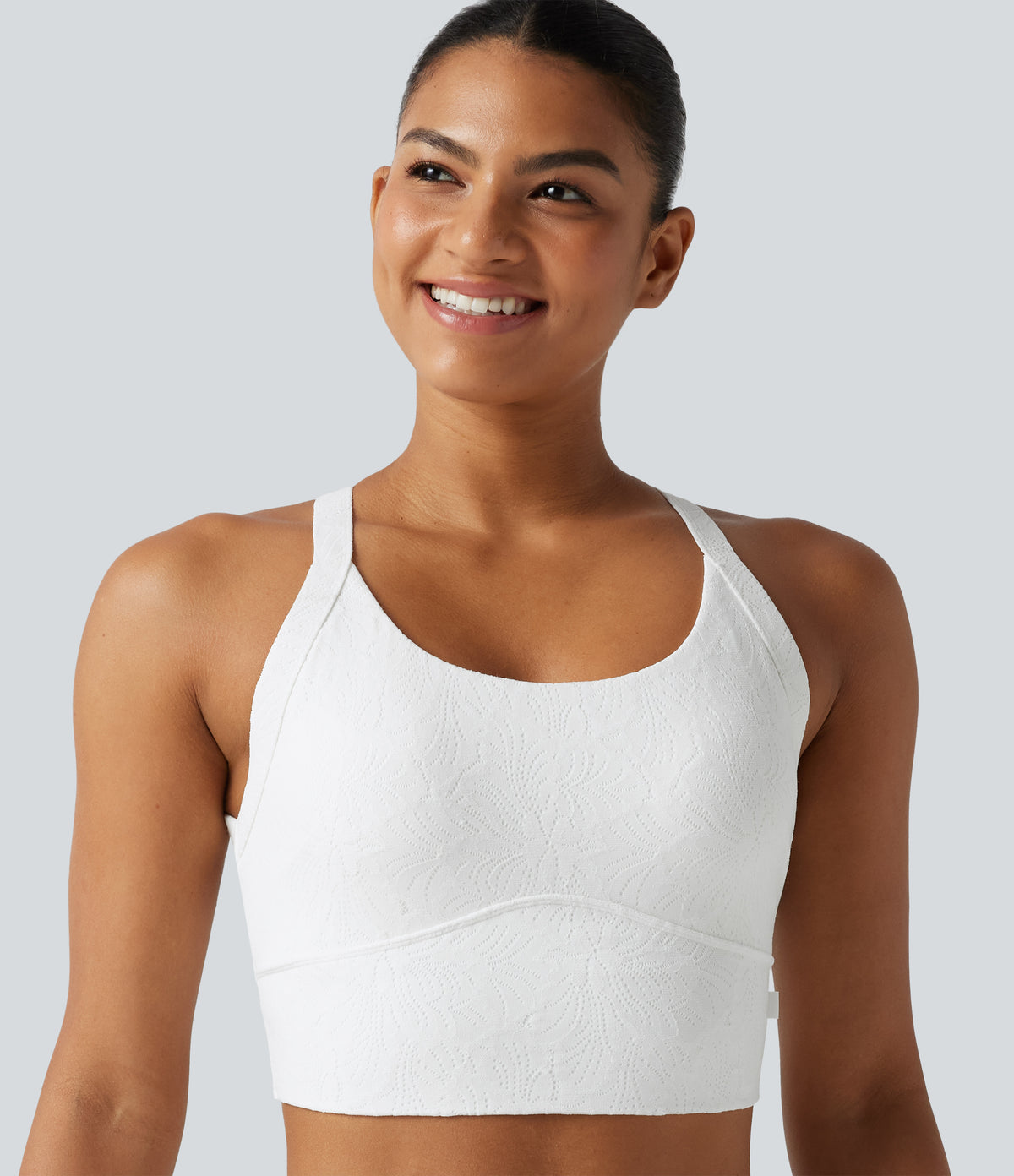 Twisted Backless Contrast Lace Built-in Bra Yoga Tank Top — White — view 5