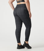 Plus Size Check Plaid Print High Waisted Drawstring Yoga Leggings with Pockets — Storm Gray Check Plaid — view 2