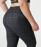 Plus Size Check Plaid Print High Waisted Drawstring Yoga Leggings with Pockets — Storm Gray Check Plaid — view 5