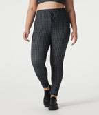 Plus Size Check Plaid Print High Waisted Drawstring Yoga Leggings with Pockets — Storm Gray Check Plaid — view 3