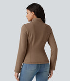 Stand Collar Zip Fly Slim Casual Fleece Jacket with Pockets — Coca Mocha — view 2