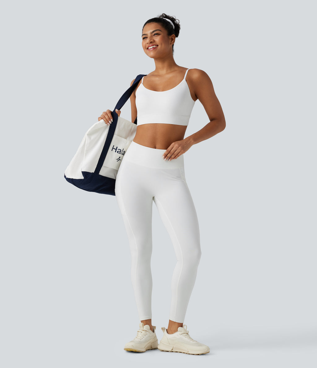 Ribbed Knit Low Support Built-in Bra Yoga Sports Bra — White — view 6