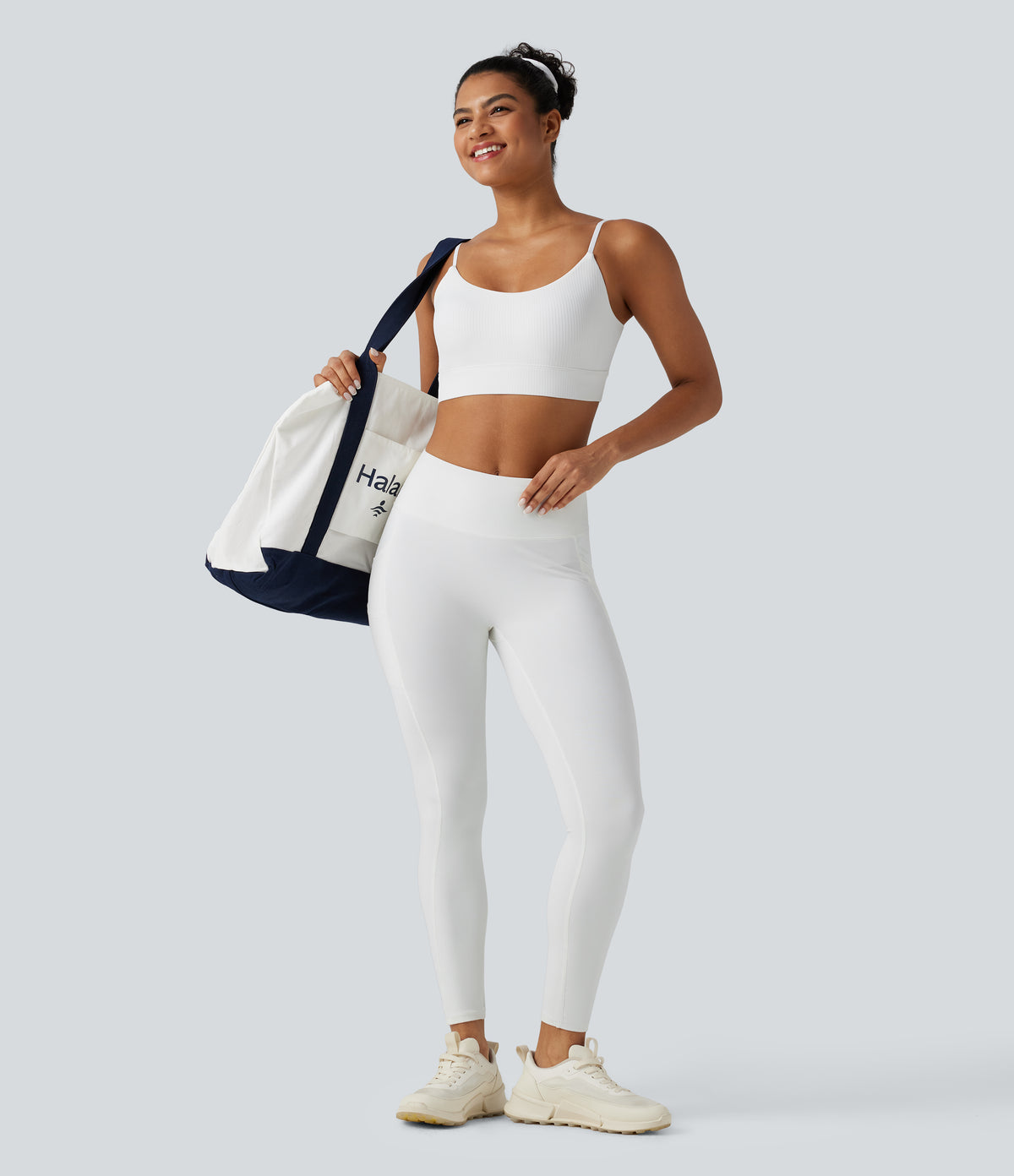 Ribbed Knit Low Support Built-in Bra Yoga Sports Bra — White — view 6