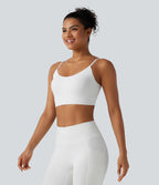 Ribbed Knit Low Support Built-in Bra Yoga Sports Bra — White — view 3