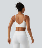 Ribbed Knit Low Support Built-in Bra Yoga Sports Bra — White — view 4