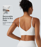 Ribbed Knit Low Support Built-in Bra Yoga Sports Bra — White — view 1
