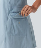 U-Neck Adjustable Straps Mini Hiking Active Tank Cargo Dress with Pockets — Moon Ice Blue — view 7