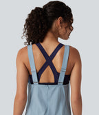 U-Neck Adjustable Straps Mini Hiking Active Tank Cargo Dress with Pockets — Moon Ice Blue — view 5
