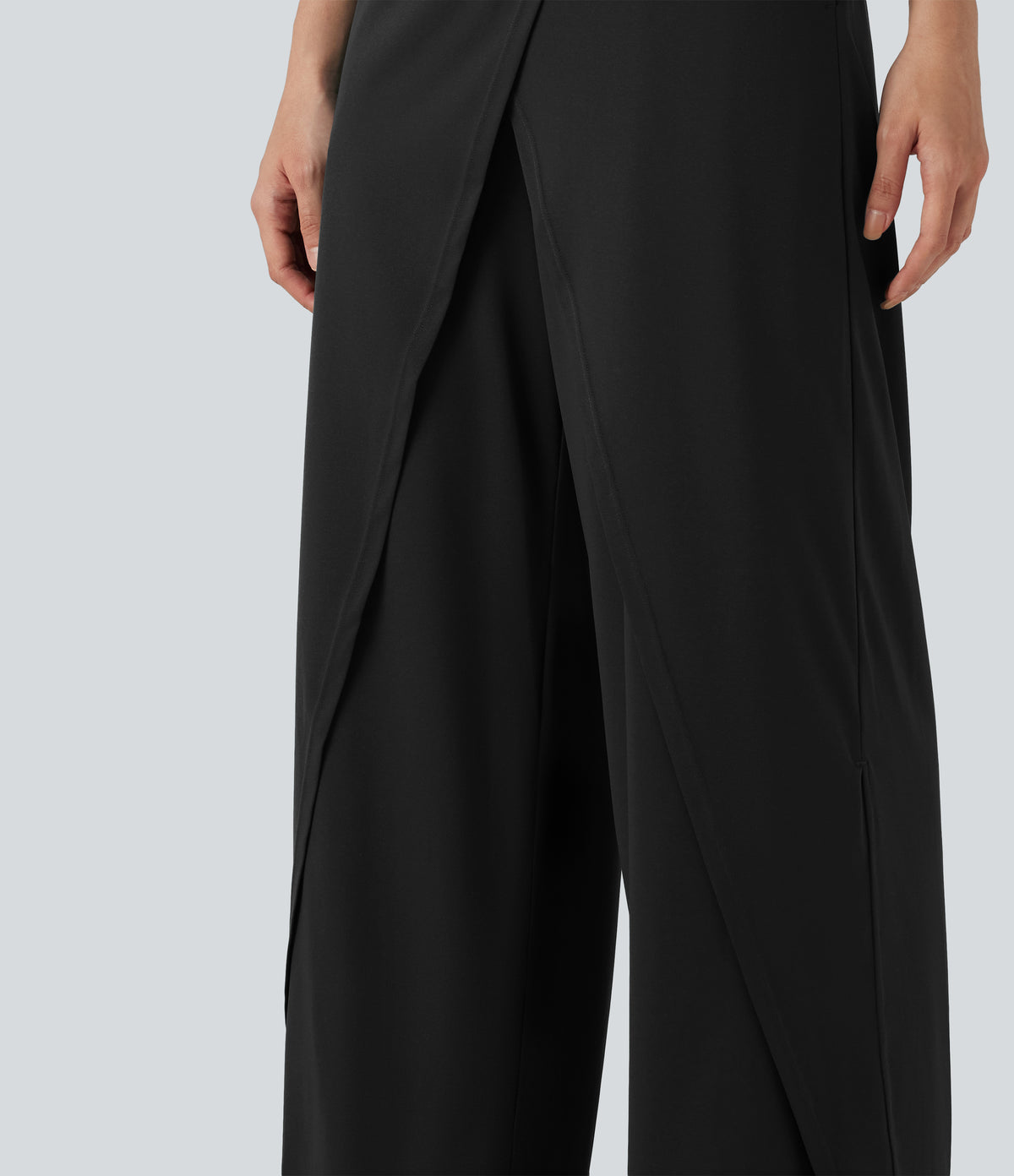 Wrap Split Hem Built-in Bra Casual Slip Baggy Jumpsuit with Pockets — Black — view 7