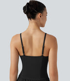 Wrap Split Hem Built-in Bra Casual Slip Baggy Jumpsuit with Pockets — Black — view 5