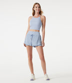 High-waisted Drawstring 2-in-1 Quick Dry Workout Shorts with Pockets — Ballad Blue — view 8
