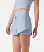 High-waisted Drawstring 2-in-1 Quick Dry Workout Shorts with Pockets — Ballad Blue — view 3