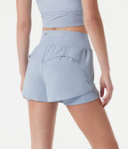 High-waisted Drawstring 2-in-1 Quick Dry Workout Shorts with Pockets — Ballad Blue — view 2