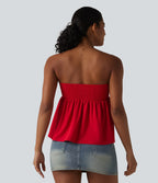 Shirred Ruffle Hem Quick Dry Casual Babydoll Tube Top — Pompeian Red — view 2