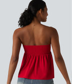 Shirred Ruffle Hem Quick Dry Casual Babydoll Tube Top — Pompeian Red — view 6
