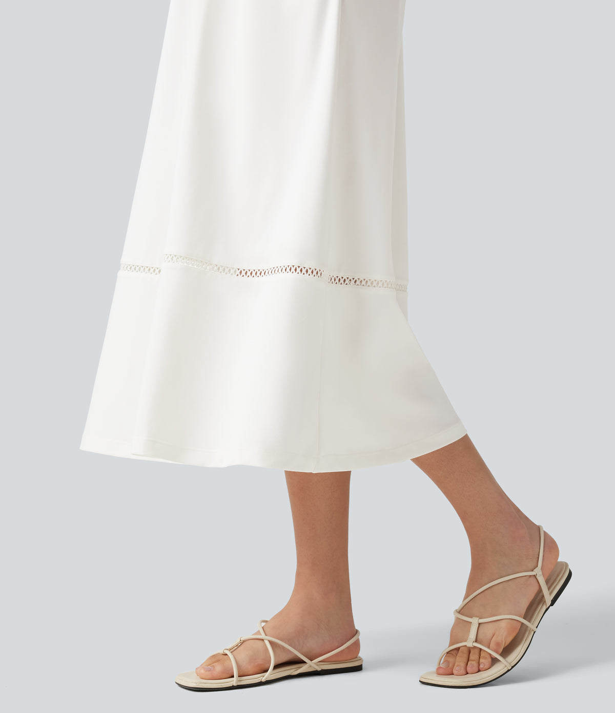 Square Neck Cut Out A-Line Flowy Midi Resort Tank Dress with Pockets — White — view 6