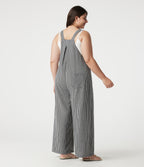 Plus Size Plaid Casual Linen-Feel Dungarees with Pockets — Classic Mono — view 2