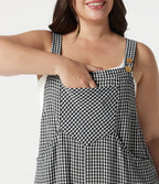 Plus Size Plaid Casual Linen-Feel Dungarees with Pockets — Classic Mono — view 5