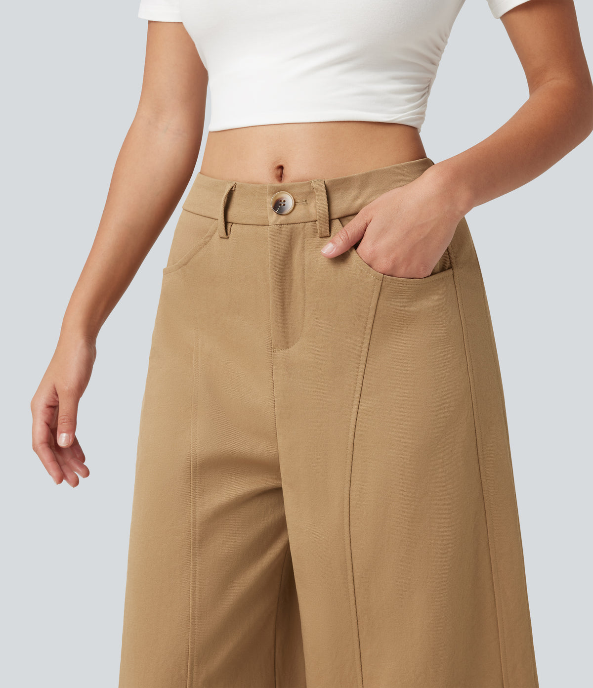 Mid Rise Casual Barrel Leg Trousers with Pockets — Boulder — view 5