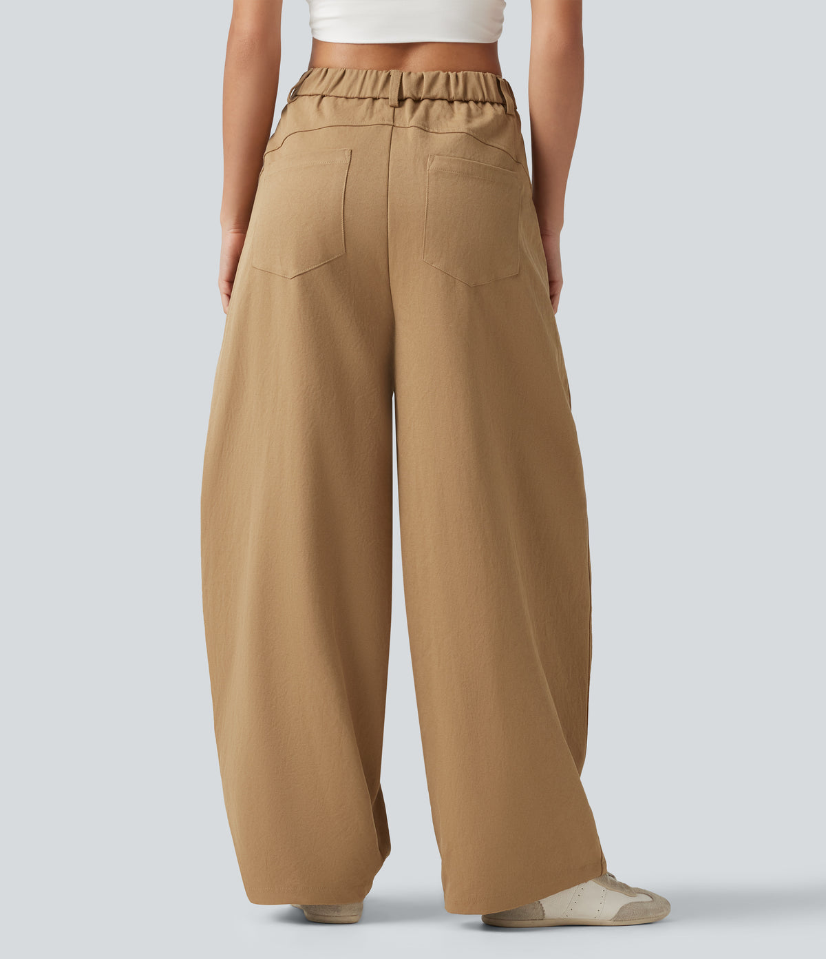 Mid Rise Casual Barrel Leg Trousers with Pockets — Boulder — view 2