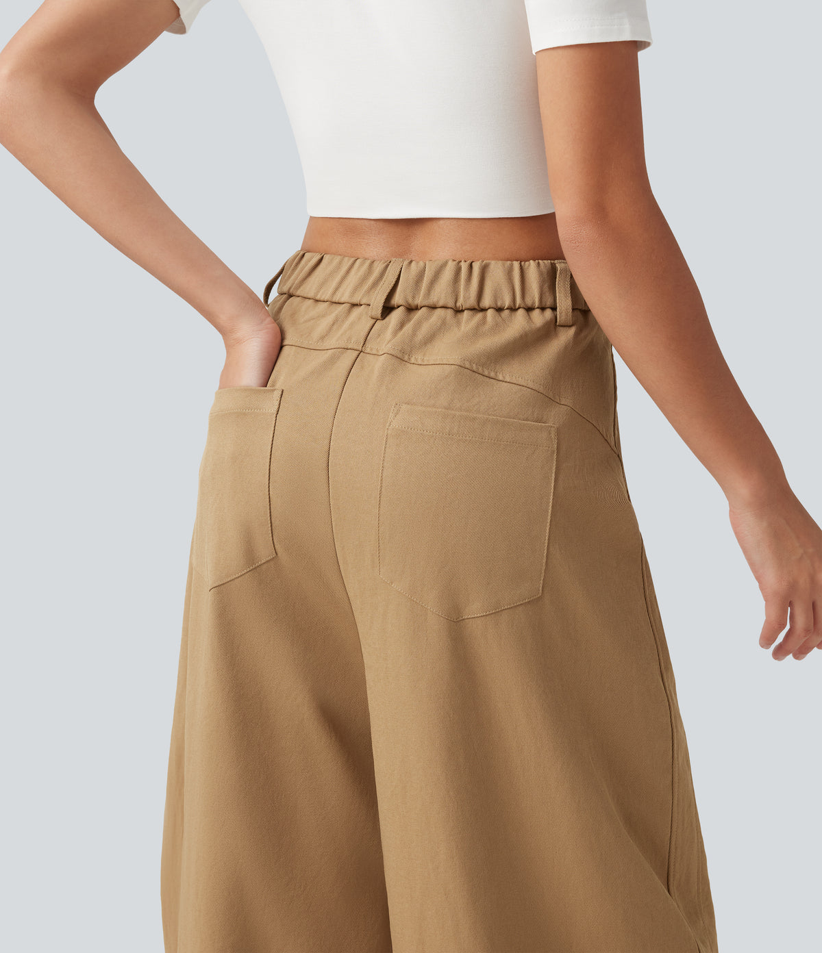 Mid Rise Casual Barrel Leg Trousers with Pockets — Boulder — view 4