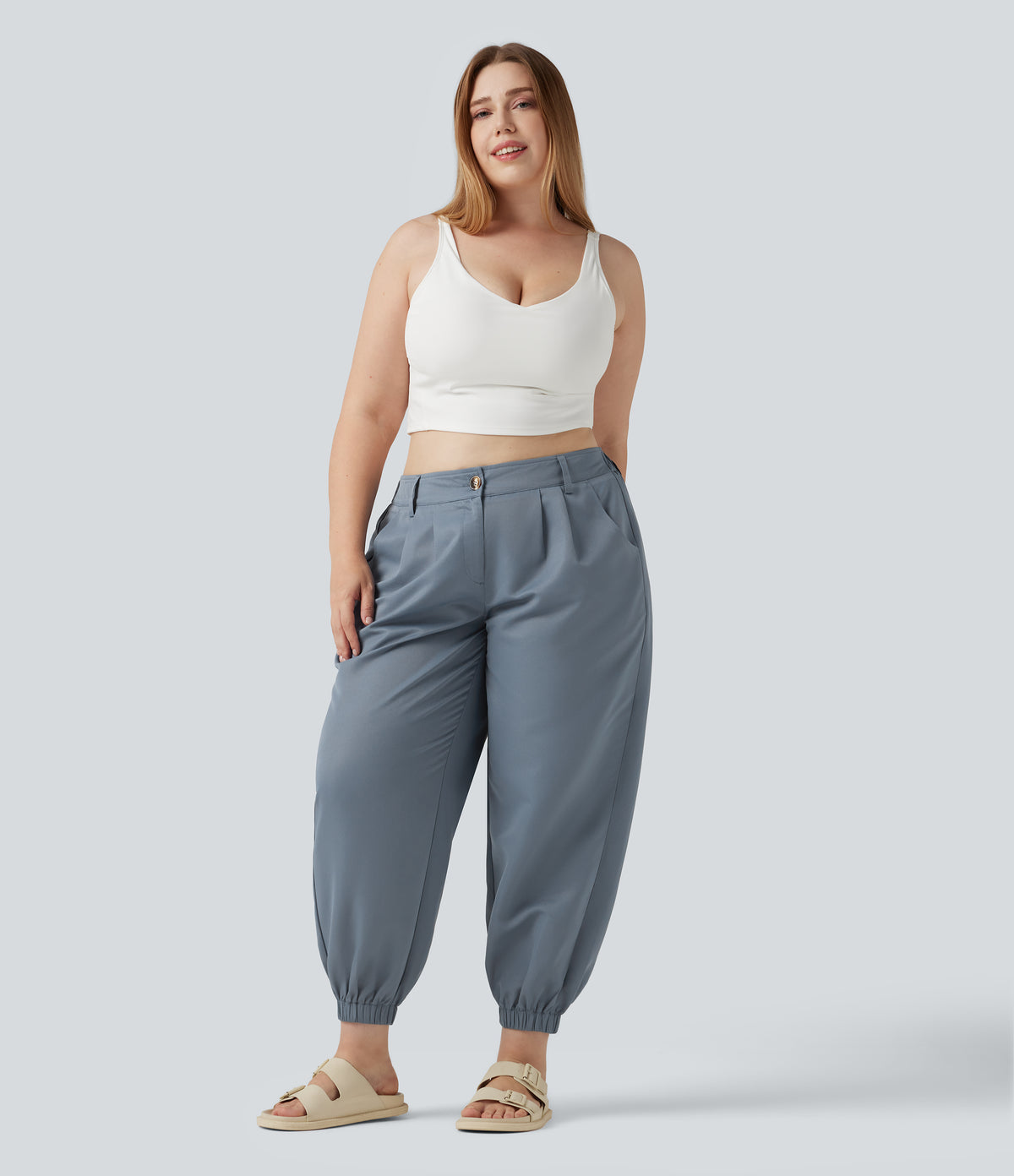 Plus Size Mid Rise Casual Joggers with Pockets — Ashley Blue — view 6