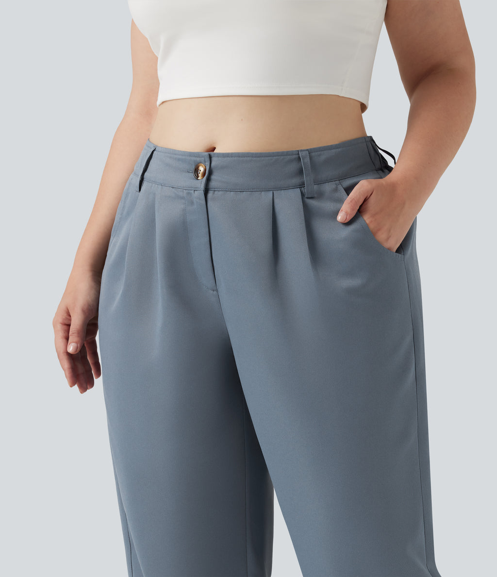 Plus Size Mid Rise Casual Joggers with Pockets — Ashley Blue — view 4