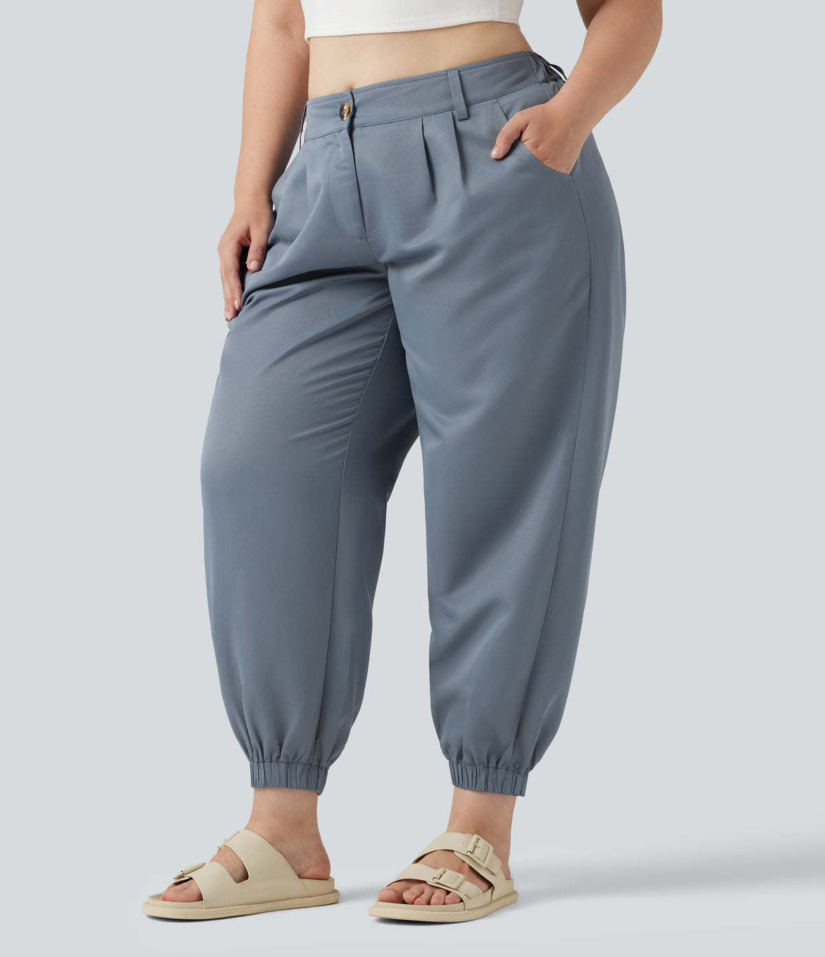 Plus Size Mid Rise Casual Joggers with Pockets — Ashley Blue — view 3