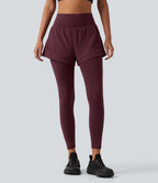 High Waisted Tummy Control 2-in-1 Quick Dry Running Trousers with Pockets — Berry Red — view 3