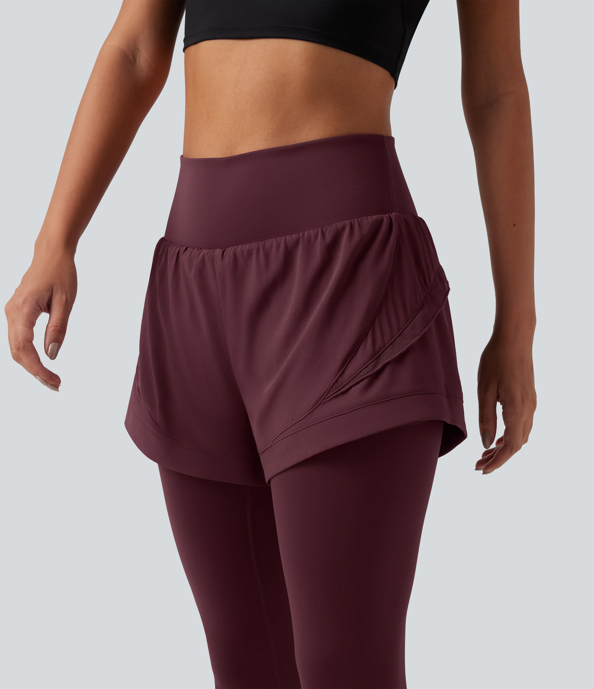 High Waisted Tummy Control 2-in-1 Quick Dry Running Trousers with Pockets — Berry Red — view 6