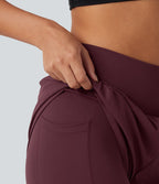 High Waisted Tummy Control 2-in-1 Quick Dry Running Trousers with Pockets — Berry Red — view 5
