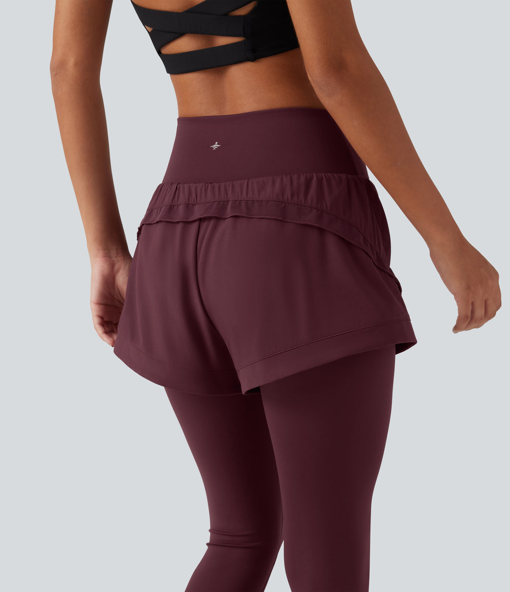 High Waisted Tummy Control 2-in-1 Quick Dry Running Trousers with Pockets — Berry Red — view 7