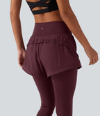 High Waisted Tummy Control 2-in-1 Quick Dry Running Trousers with Pockets — Berry Red — view 7