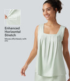 Square Neck Casual Linen-Blend Tank Top — Pale Aqua — view 1