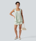 Square Neck Casual Linen-Blend Tank Top — Pale Aqua — view 6