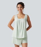 Square Neck Casual Linen-Blend Tank Top — Pale Aqua — view 4